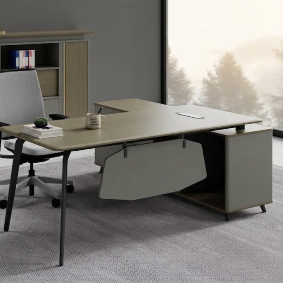 مكتب إداري بشكل حرف L مقاس 200×180×75 سم |  لون زيتي برونزي مع رصاصي