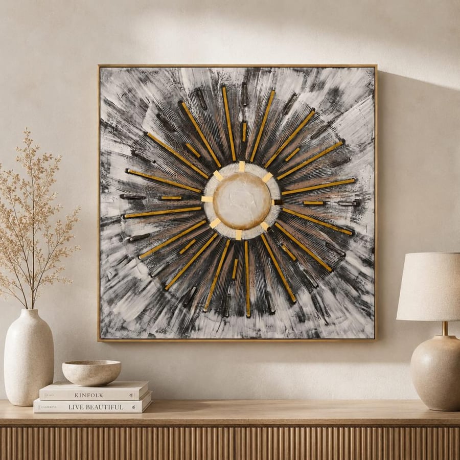 لوحة جدارية كانفاس ذهبي ورمادي وأبيض 100×100 سم