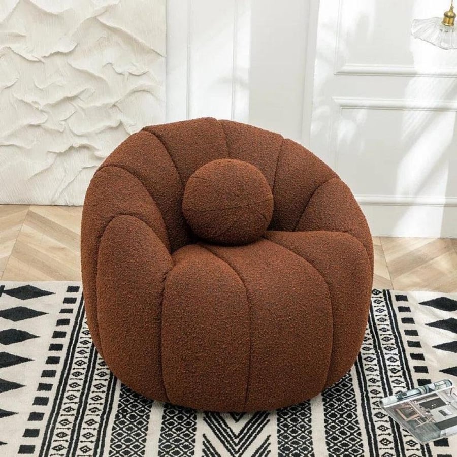 كنبة مفردة دائرية بوكليه فاخر وخشب سويدي متعدد الألوان - 100×95×80