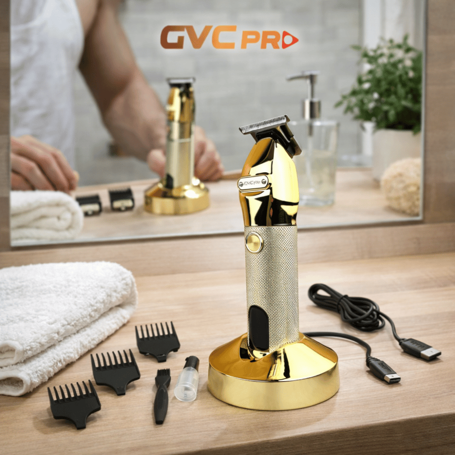 مكينة حلاقة ديجيتال GVC PRO ذهبية للرجال– شاشة عرض ذكية وتحكم كامل
