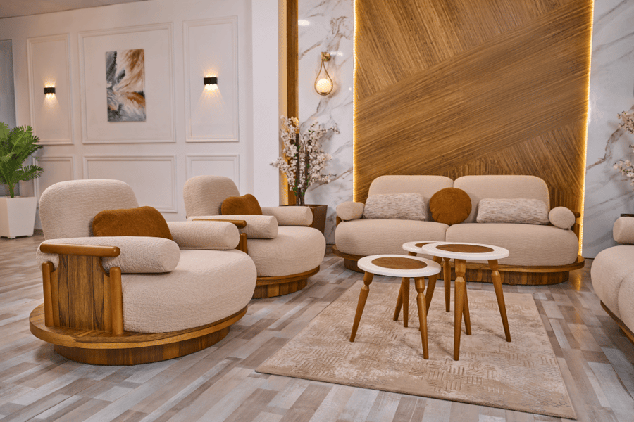طقم كنب تصميم خشبي فاخر بلمسة عصرية - 4 قطع