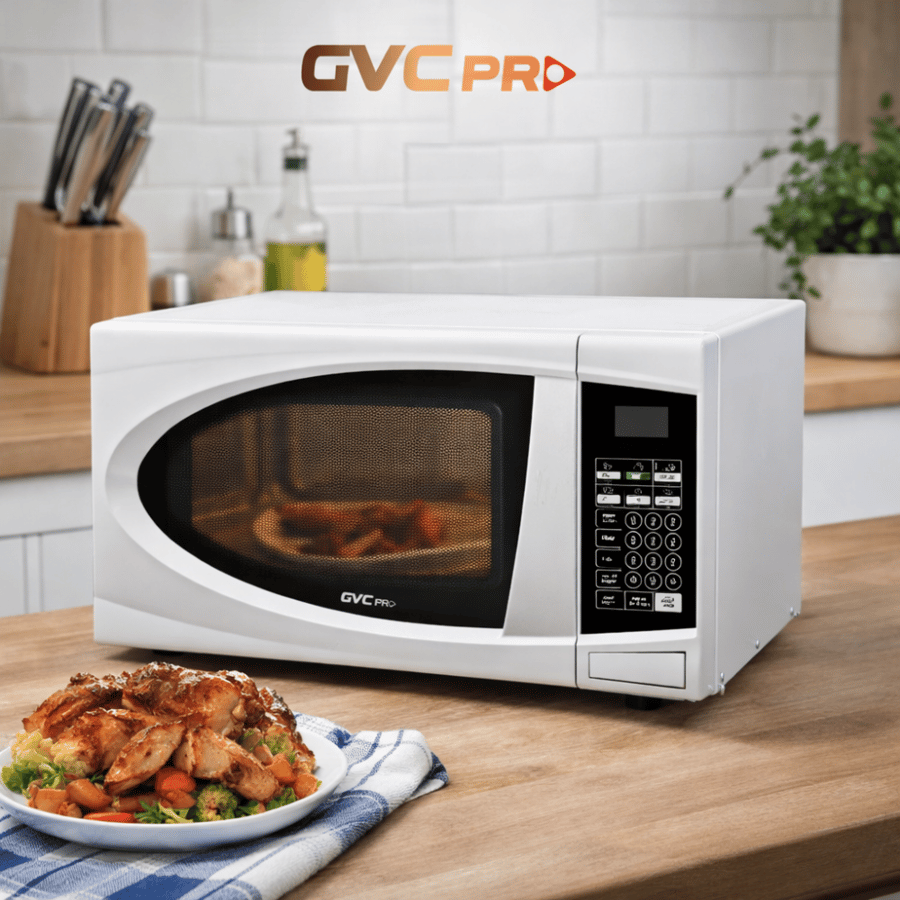 مايكرويف GVC PRO ديجيتال 25 لتر أبيض – تحكم ذكي وطهي أسرع