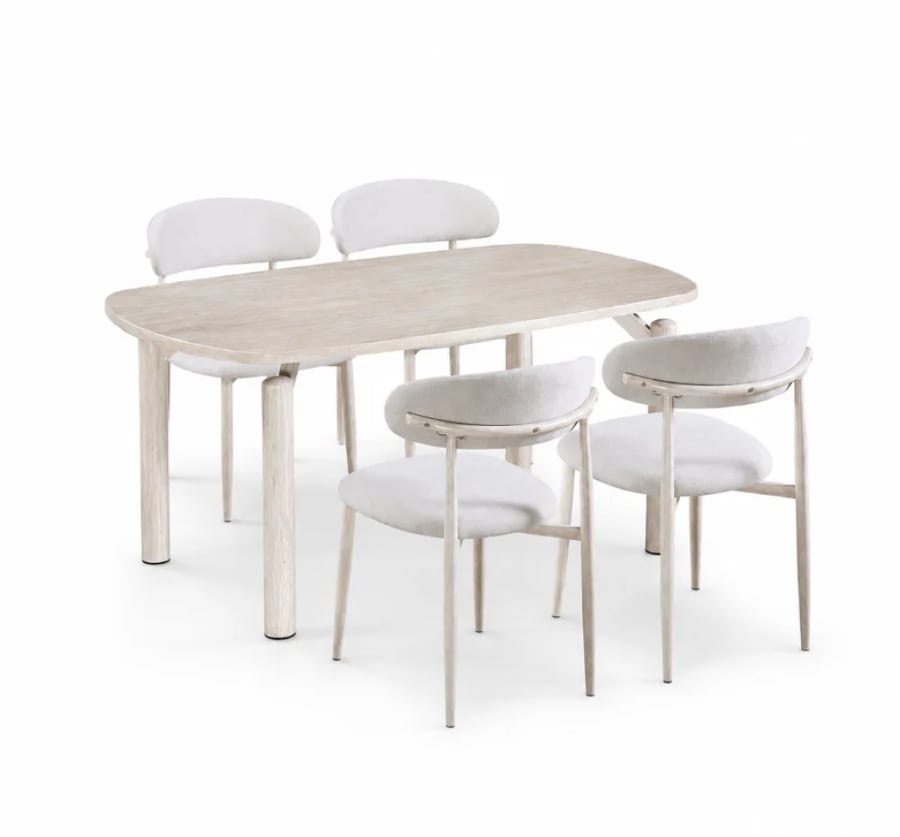 طاولة طعام مودرن مع 4 كراسي أوف وايت 130×80 سم