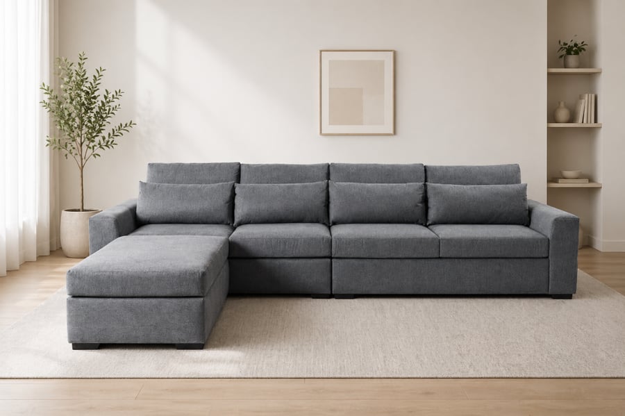Modern gray corner sofa fabric linen - comfortable corner with practical design for living rooms