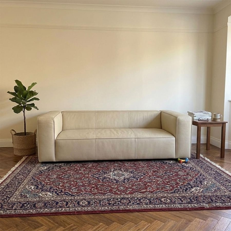 كنبه جلد وخشب سويدي - كاريرا - 210x75x85 سم