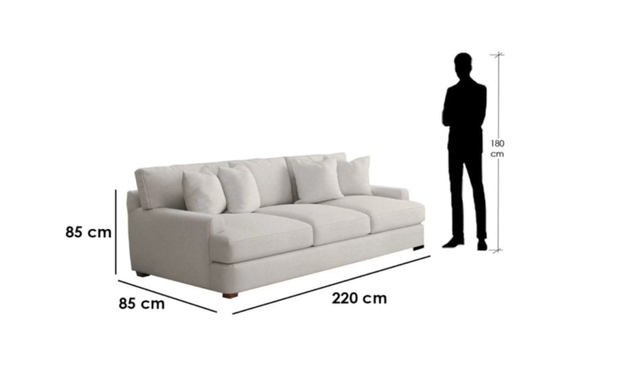 كنبة ثلاث مقاعد خشب سويدي وكتان مريحة رمادي 220×85×85 سم
