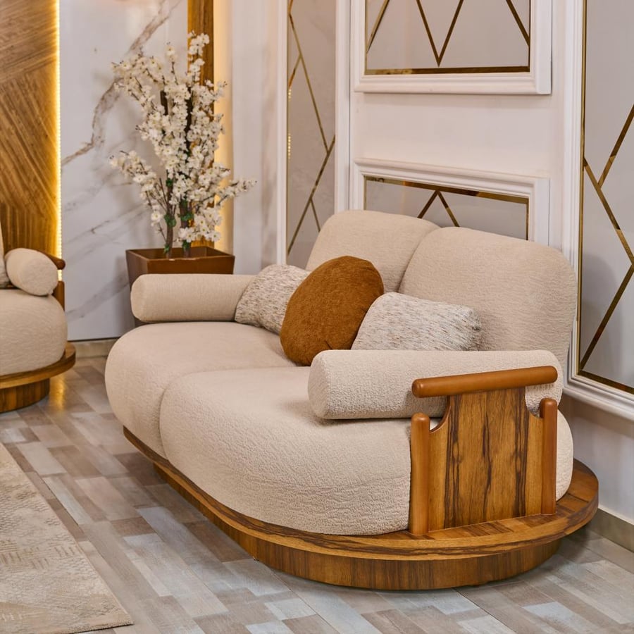 طقم كنب تصميم خشبي فاخر بلمسة عصرية - 4 قطع