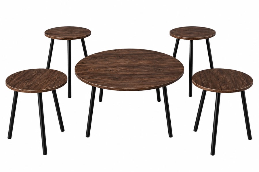 طقم طاولات خدمة دائرية بني غامق 4+1 خمس قطع 80×80×45 سم