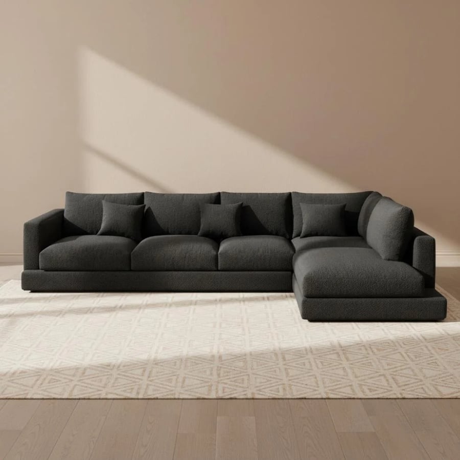 كنبة زاوية حرف L بوكليه وخشب سويدي 320×200×93 سم