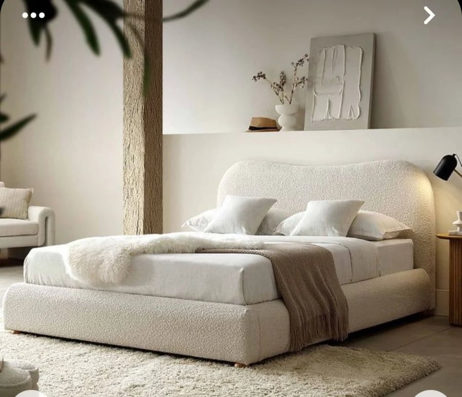 Fabric material: soft boucle. Material: MDF. MDF thickness: 18. Royal boucle bed - Off white color