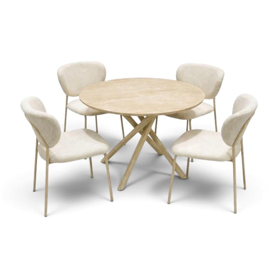 طقم طاولة طعام دائرية مع 4 كراسي – بيج – 99×99×75 سم