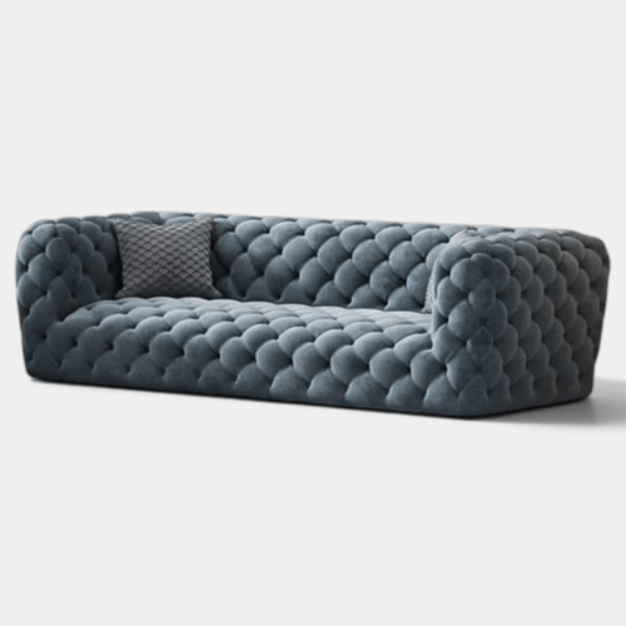 كنبة 3 مقاعد كابيتونيه مخمل أزرق - 300×85×85 سم
