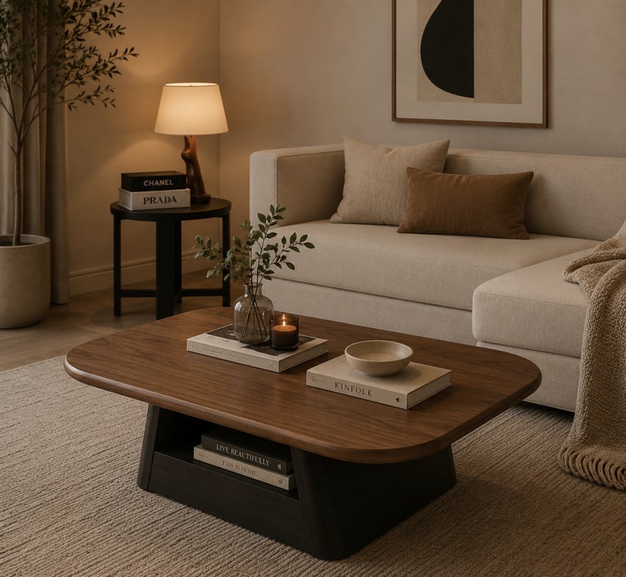 طاولة قهوة بيضاوية بتصميم ارجل متينة خشب سنديان بني - 120x60x45