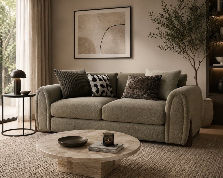 كنبة ثنائية مريحة كتان رمادي وخشب سويدي وأرجل زان - 230×85×85