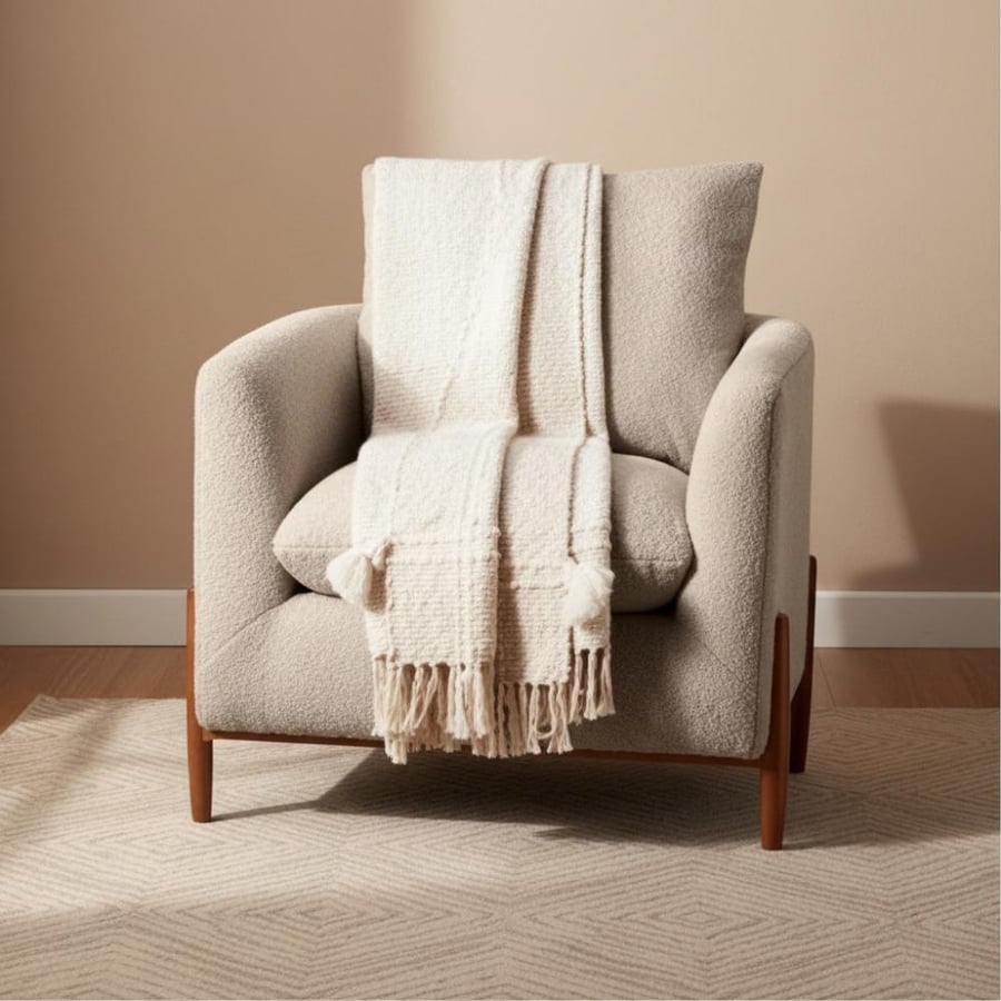 كرسي مفرد جانبي مريح بوكليه متعدد الألوان وخشب سويدي وأرجل زان - 85×80×95 سم