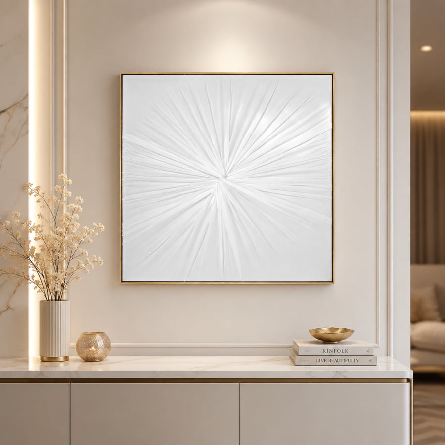 لوحة جدارية كانفاس أبيض وذهبي 80×80 سم