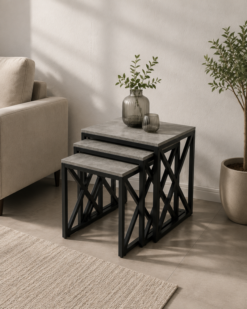 Modern gray side table set for majlis and living rooms | Luxury home furniture