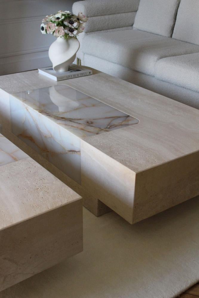 طاولة قهوة رخام - بيج - فاليسا - 130x40x130 سم