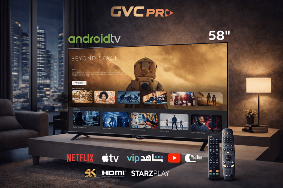 شاشة GVC PRO سمارت 58 بوصة أسود – تجربة مشاهدة مذهلة مع تطبيقات ذكية ومداخل HDMI