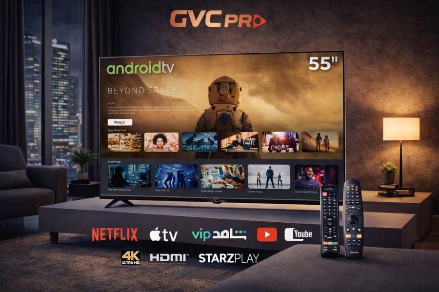شاشة GVC PRO سمارت 55 بوصة 4K – جودة عرض فائقة الوضوح مع تصميم أنيق وحامل جداري مجاني