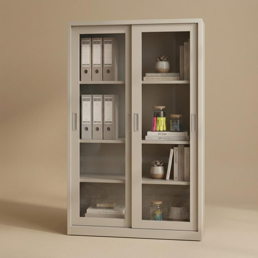 دولاب ملفات 2 درفة حديد سحاب قزاز مقاس 40×120×200 سم