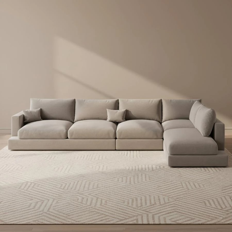 كنبة زاوية حرف L بوكليه وخشب سويدي 320×200×93 سم