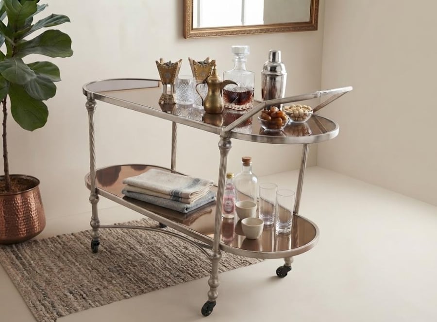 عربة تقديم – ديكور كور معدنية – زجاج بني – 110×40 سم