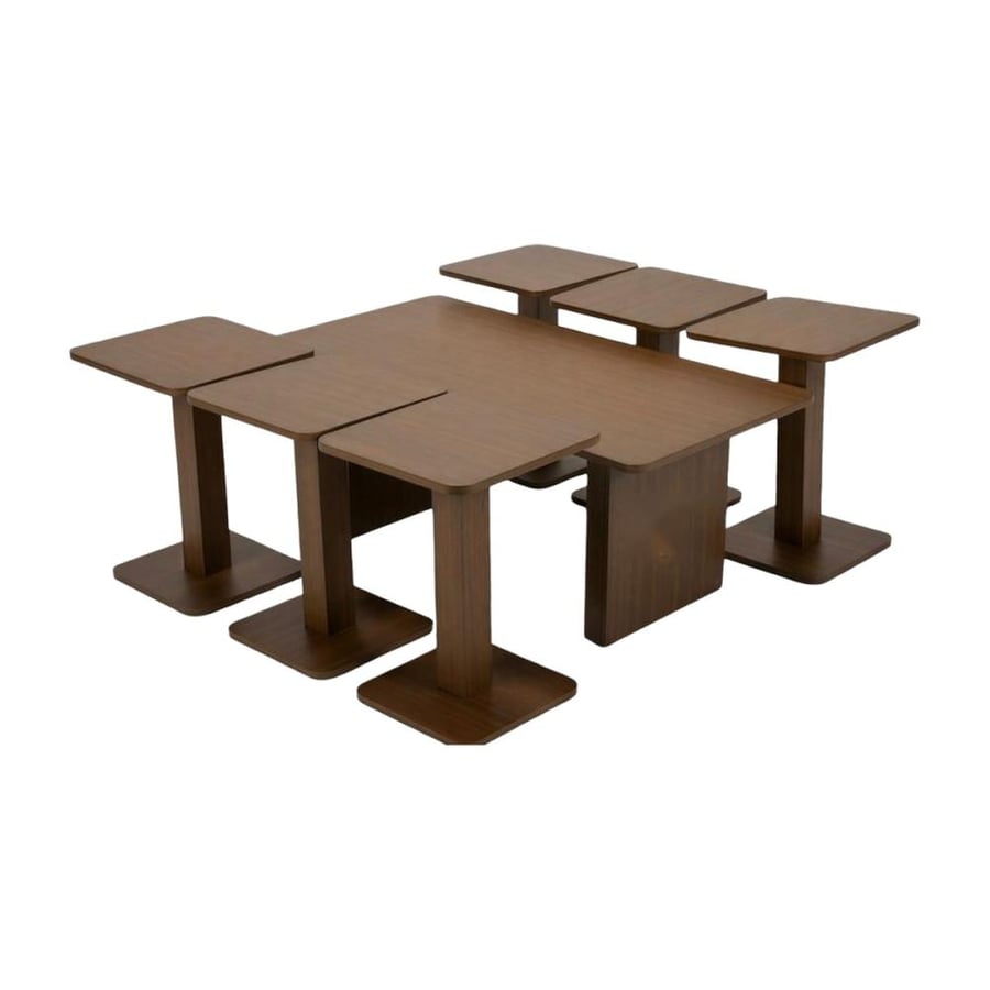 طقم طاولات بني بنقشة الخشب 6+1 سبع قطع 118×59×48 سم