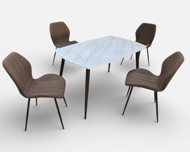 طاولة طعام بديل رخام بني 5 قطع - تصميم عصري موفر للمساحة - مقاس 130x80x75 سم