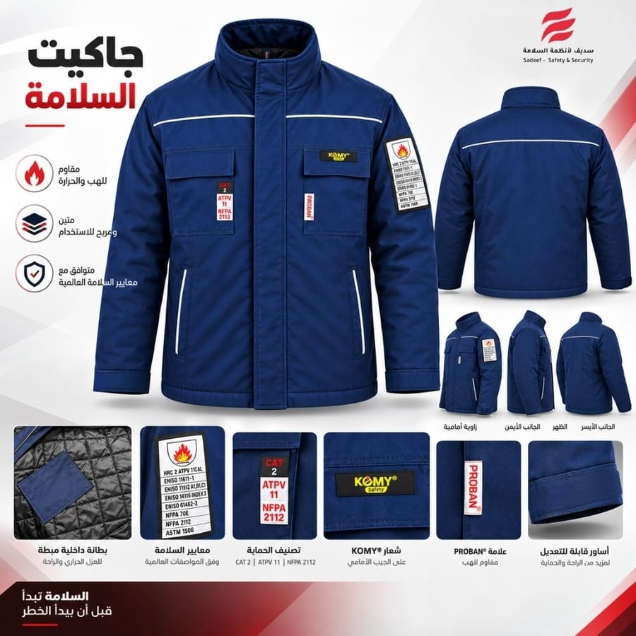 جاكيت سلامة كحلي عاكس CAT2 11 — FR Jacket