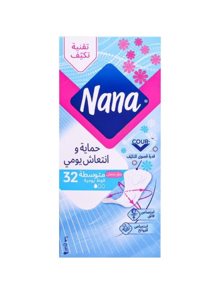 فوط يومية معطرة متوسطة للحماية والانتعاش من نانا – 32 فوطة