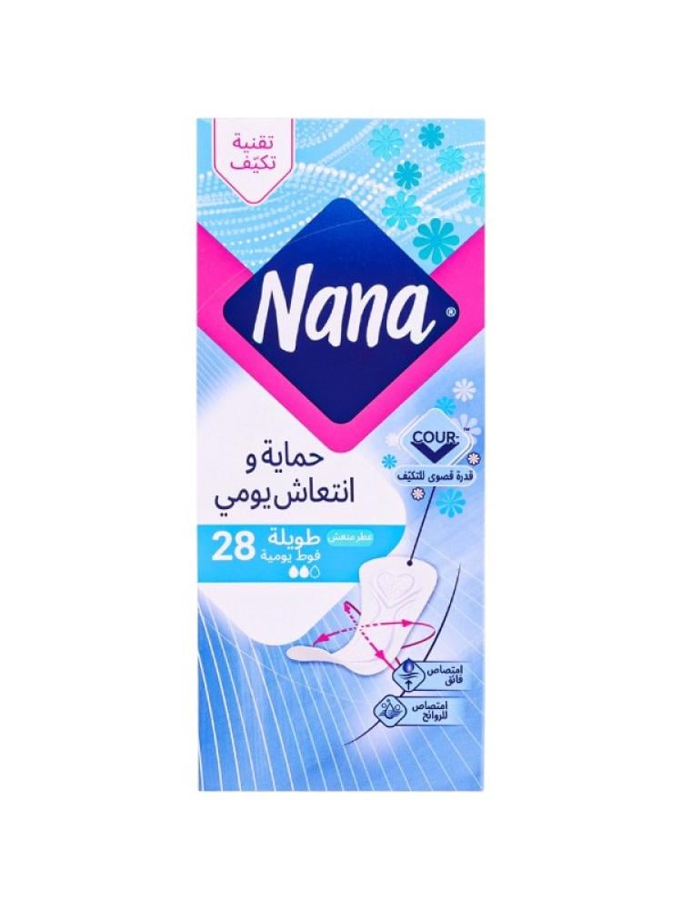 فوط يومية معطرة طويلة للحماية والانتعاش من نانا – 28 فوطة