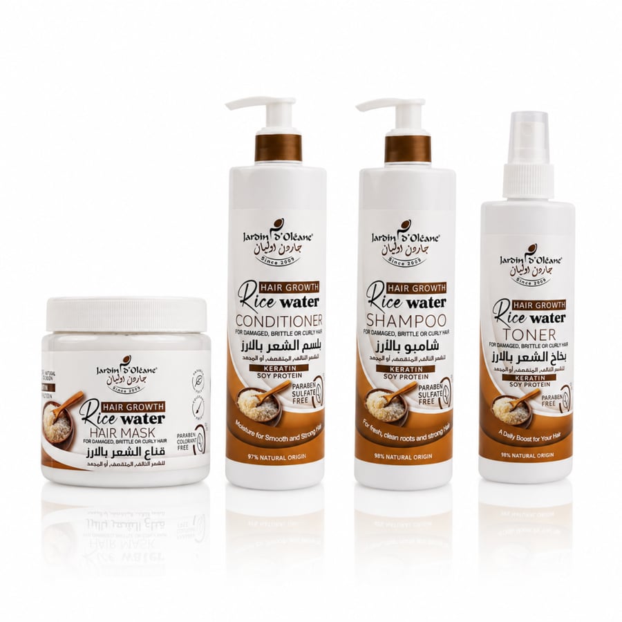 Garden Olean Rice Water Set for Hair Growth and Thickening of Damaged and Split Ends - 4 Pieces