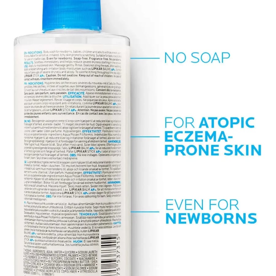La Roche-Posay Lipikar Syndet AP+ Body Wash for Dry and Eczema-Prone Skin - 400 ml