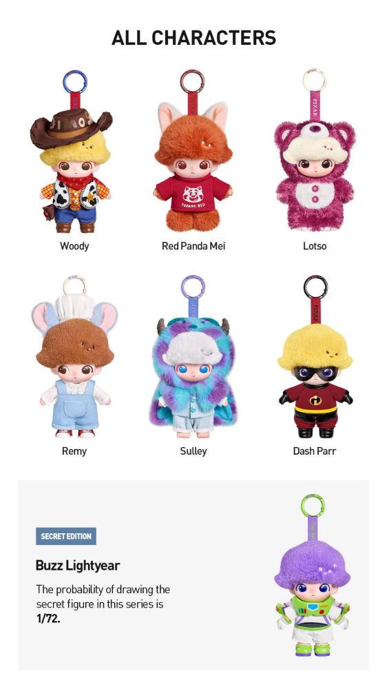DIMOO WORLD x PIXAR Series - Vinyl Plush Pendant Blind Box