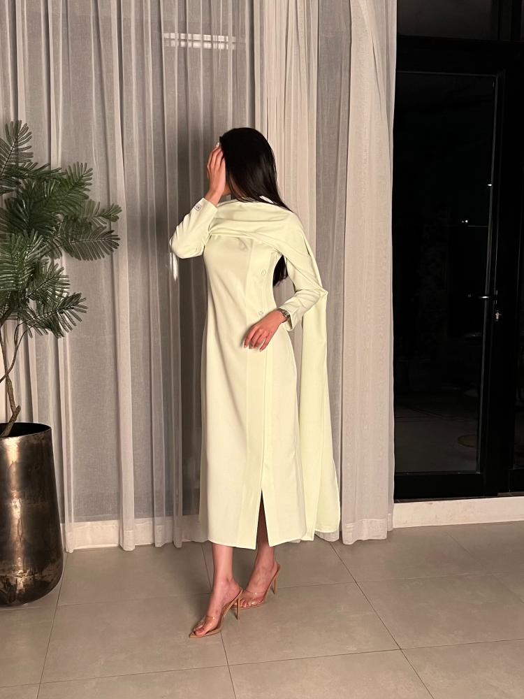 فستان اصفر كريب(تسليم فوري) DRS85
