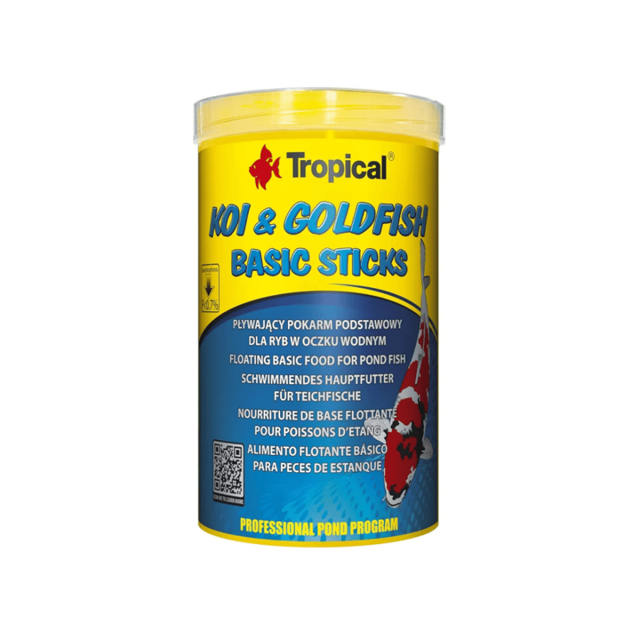 الطعام الاساسي لاسماك الكوي والجولد فيش -  Tropical Koi & Goldfish Basic Sticks – 80g