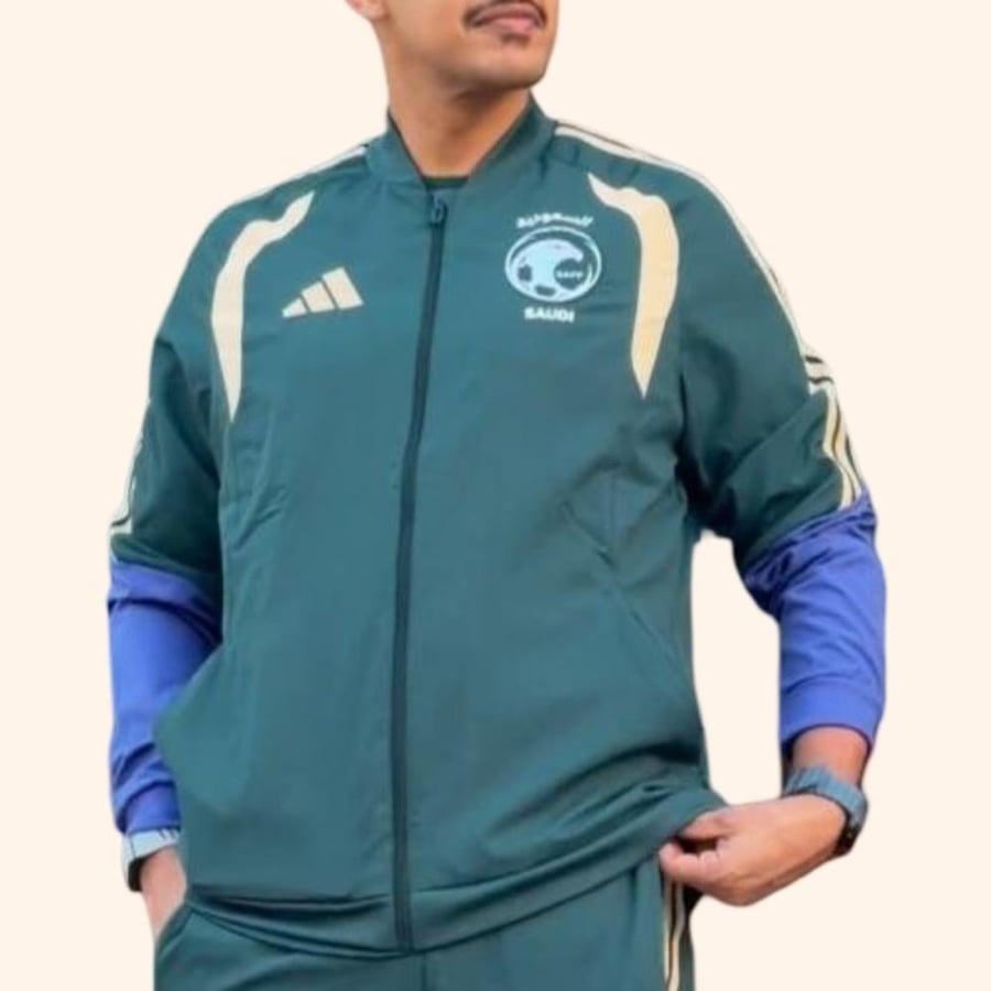 جاكت تمارين المنتخب السعودي شتوي الجديد اخضر اكمام بنفسجي رجالي نسائي