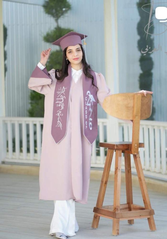 عباية تخرج لون موف لحمي  طقم كامل