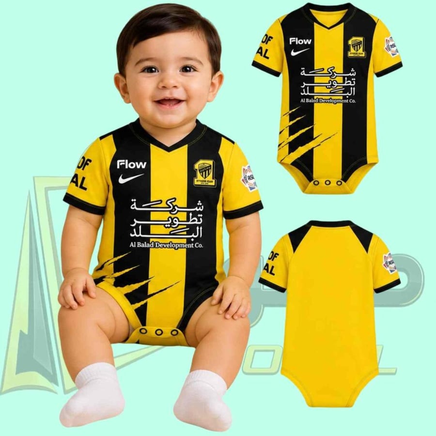 بربتوز طقم اطفال نادي الاتحاد السعودي الجديد 2027 طباعه الاسم رونالد