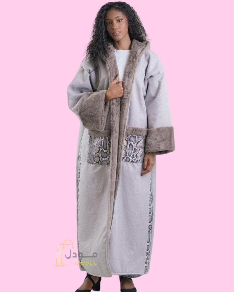 فروة شتوية نسائية صوف رصاصي طويل