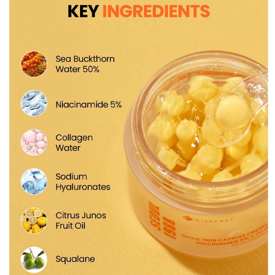 K-Secret Seoul Cream 1988 Capsules Niacinamide 5% + Yoga Moisturizer & Soothing - 50ml