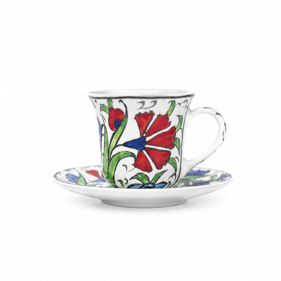 Cup with hand-painted rose design plate
