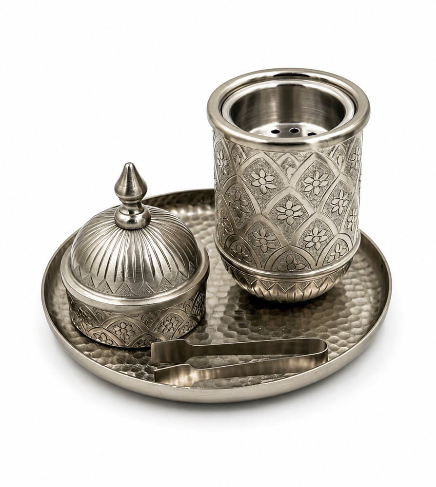 Silver incense burner set