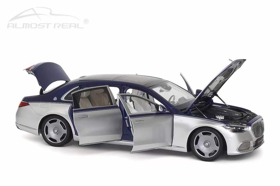 Mercedes - Maybach S-Class 2021 Brand: Almost Real  Scale: 1/18 Color: Silver / Blue  SKU : 820121-1 Limited Edition : 1 of 1008 Units
