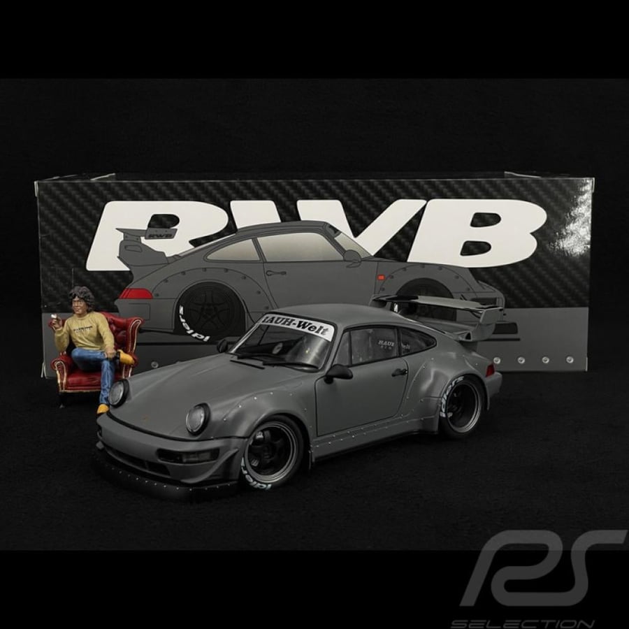 Porsche 911 (964) RWB Rauh-Welt Bodykit 2024 nardo grey with figure 1:18 Solido S1807517