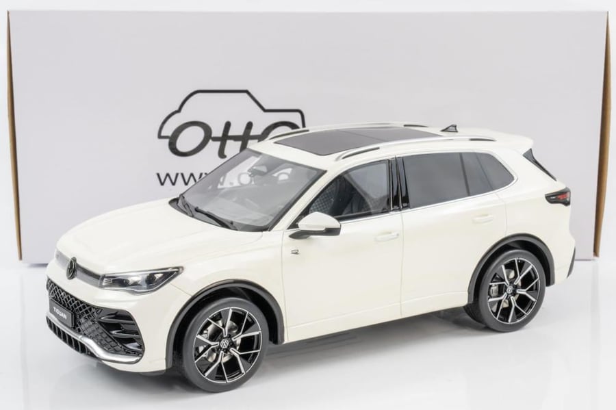 Otto Mobile – 1:18 Volkswagen Tiguan E TSI R-Line Oryx Pearl White 2024 – Limited Edition Resin Model