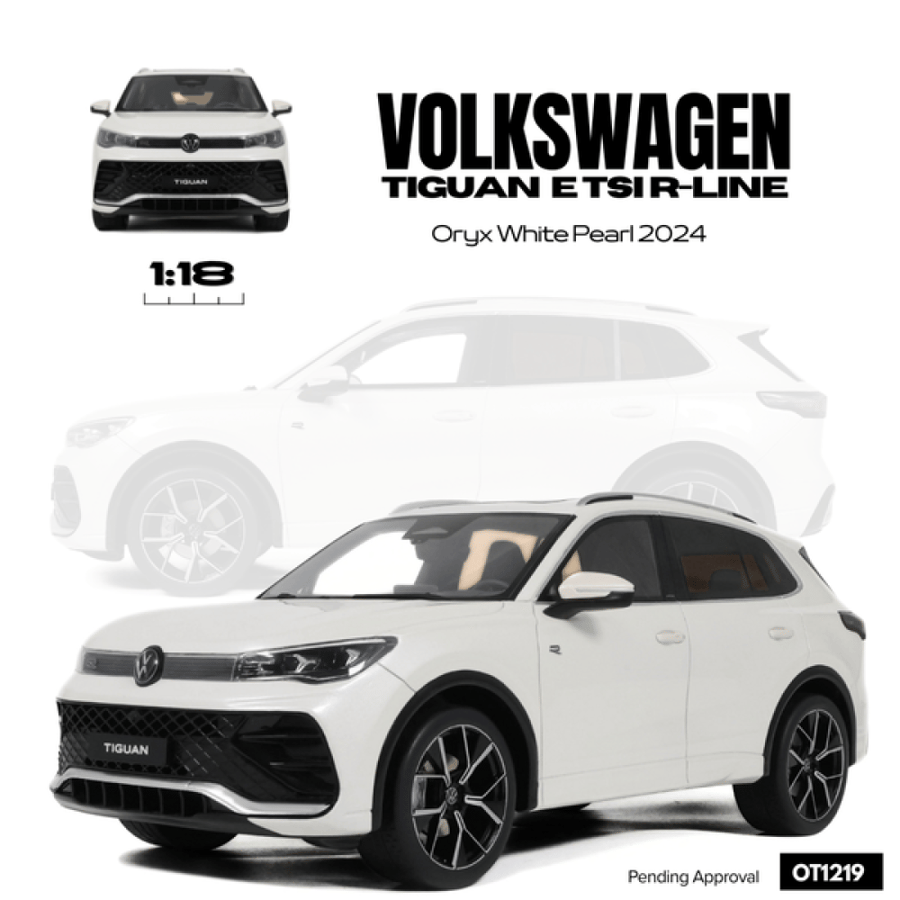 Otto Mobile – 1:18 Volkswagen Tiguan E TSI R-Line Oryx Pearl White 2024 – Limited Edition Resin Model