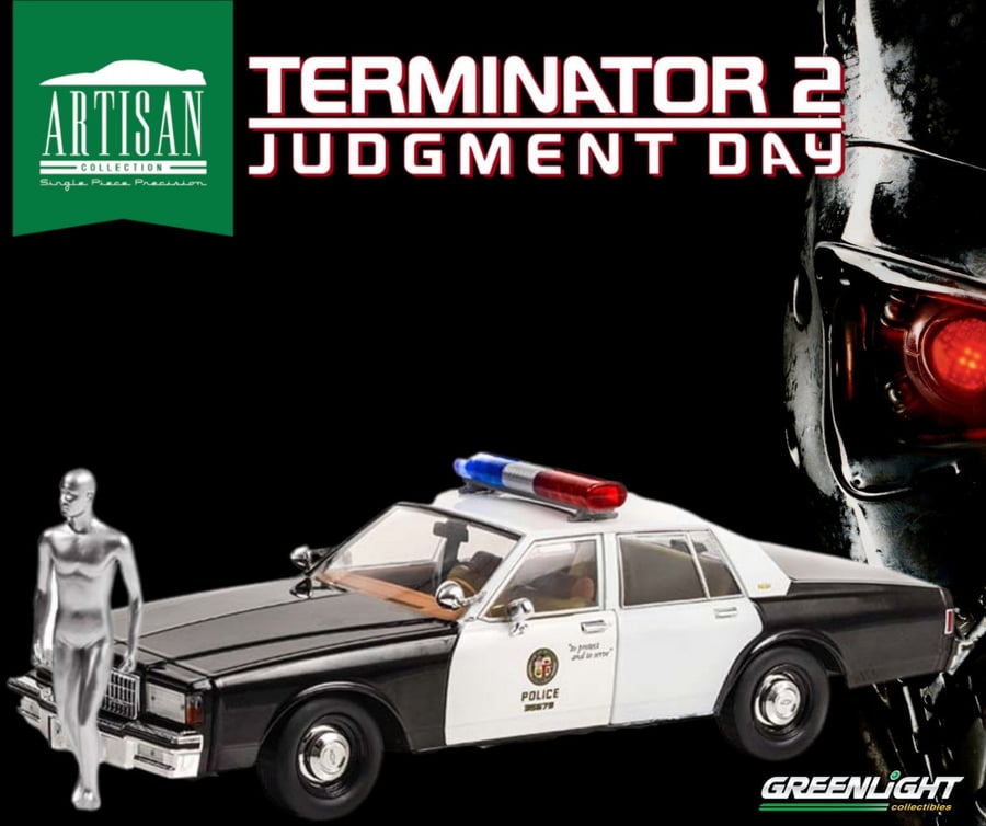 CHEVROLET - CAPRICE METROPOLITAN POLICE 1987 - TERMINATOR 2 MOVIE 1991  Brand: Greenlight  Color: White / Black  Scale: 1/18