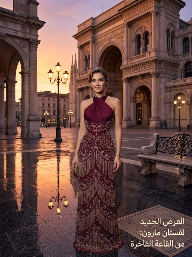فستان أمسية المارون الملكية